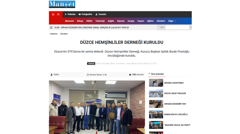 DÜZCE HEMŞİNLİLER DERNEĞİ KURULDU